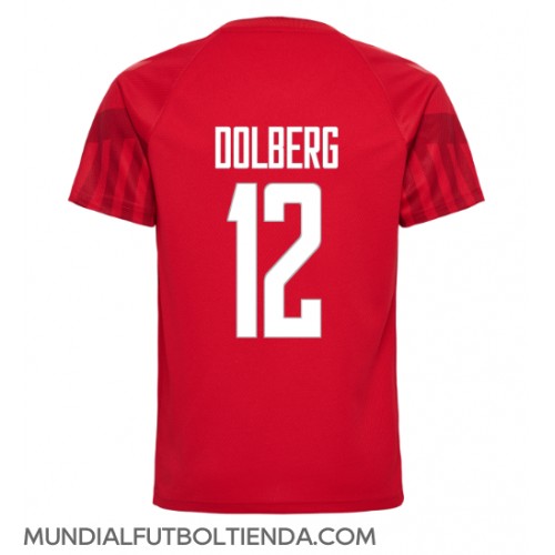 Camiseta Dinamarca Kasper Dolberg #12 Primera Equipación Replica Mundial 2022 mangas cortas